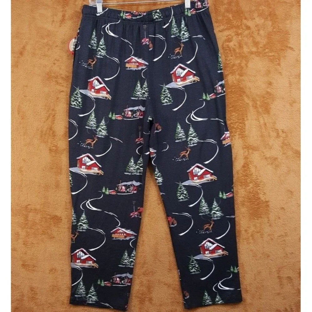 PERRY ELLIS Pajama Pants Large Charcoal Drawstring Winter Holidays Sleepwear PJs - Picture 5 of 7
